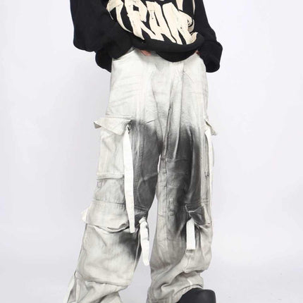 Splash Ink Multi-pocket Cargo Pants Men's Loose Straight Mopping Pants