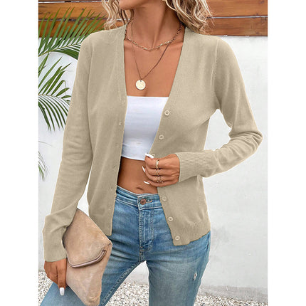 Women's Long Sleeve V-Neck Button Down Cardigan Knit Shrugs Sweater