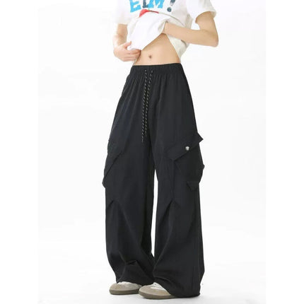American Retro Women's Loose Wide-leg Quick-drying High Waist Ankle-tied Sports Pants