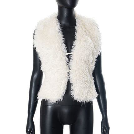 Sexy Bare Back Fur Collar Halter Vest