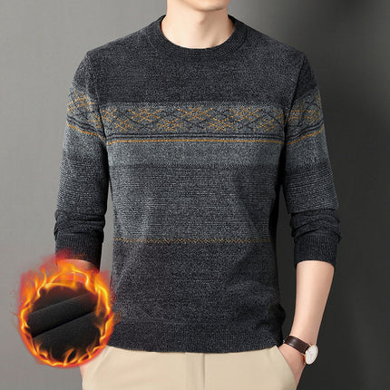Chenille Velvet Padded Sweater Middle-aged Men's Clothing Thick Warm Jacquard