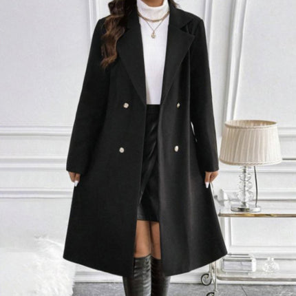 Women's Solid Color Autumn And Winter Simple Long Sleeved Lapel Jacket Knitted Fashionable Coat