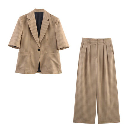Striped Linen Blend Suit Jacket Pleated Pants