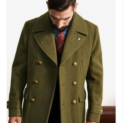 Men's Medium Length Long Sleeved Woolen Coat