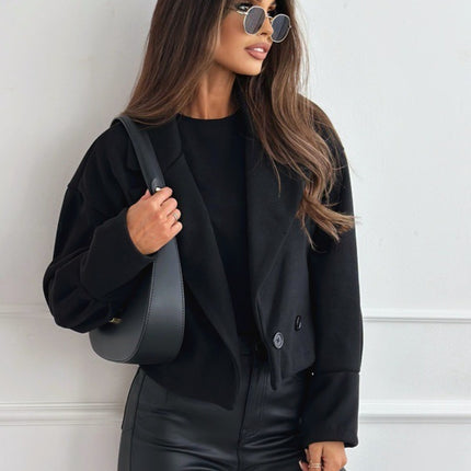 Fashionable All-match Suit Collar Short Woolen Coat