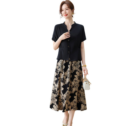 Short Sleeve Shirt Skirt Two-piece Set