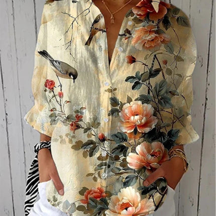 Women's Creative Fashion 3D Printing Lapel Casual Shirt