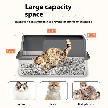 Semi-closed Stainless Steel Litter Box Oversized
