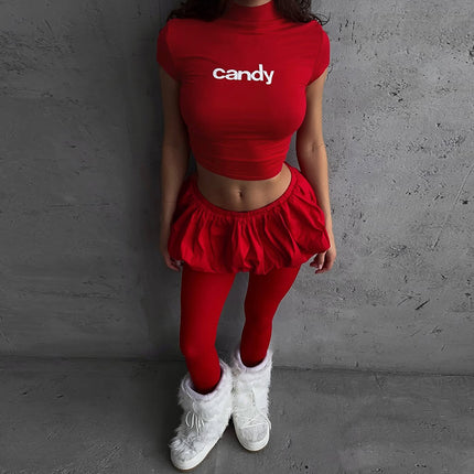 Fashion Street Fashion Round Neck Slim Fit Midriff-baring T-shirt Skirt Suit