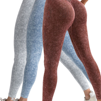 3 Pack V-Back Scrunch Butt Workout Leggings, Women Seamless Gym Yoga Leggings High Waist Active Yoga Pants, Yoga Leggings High Waist Active Yoga Pants