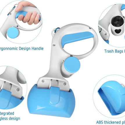 Pet Pooper Scooper For Dogs And Cats With Trash Bags Holder Non-Breakable High Strength Material Poop Scooper For Easy Grass And Gravel Pick Up Including A Roll Of Trash Bag