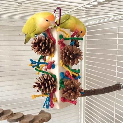 Solid Wood Parrot Toy Bird Stand Tearing Damage Relieving Stuffy Bite Wooden Square