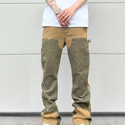 Leisure Washed-out Micro-elastic Tooling Denim Logging Pants