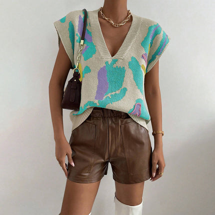 Knitted Vest V-neck Thread Jacquard Vest