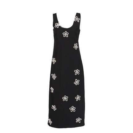 Chic Stitching Rhinestone Flower Design Sling Dress