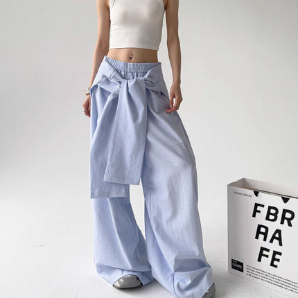 Lace-up Loose Straight Striped Wide-leg Pants Design Sense