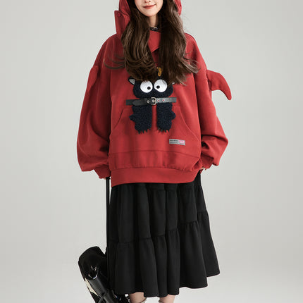 Girl Like Cartoon Embroidered Hooded Sweatshirt For Women