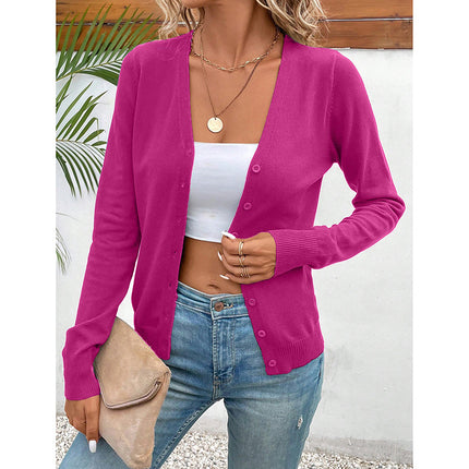 Women's Long Sleeve V-Neck Button Down Cardigan Knit Shrugs Sweater