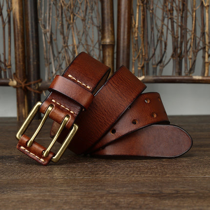 Men's Leather Belt Double Pin Buckle