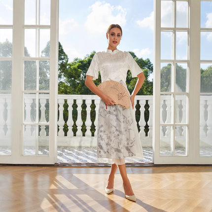 National Style Jacquard Retro Slimming New Chinese Style Stand Collar Fashion Dress