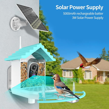 Bird Feeder With Camera, AI Identify Birds Species, Smart Birds Camera With Solar Powered, Auto Record 2K Birds Video In Backyard, Instant Notifications, Ideal Gifts For Family And Bird Lovers
