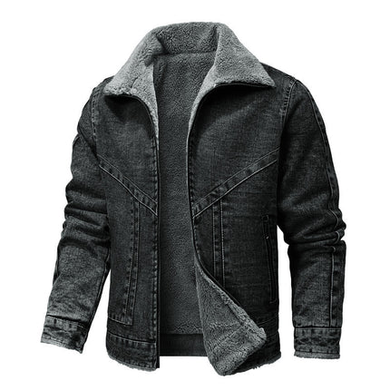 Retro Lapels Loose Cotton Jacket Fleece-lined Thickening Denim Jacket