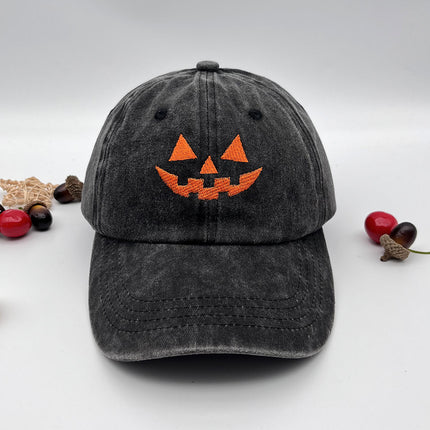 Washed Cotton Men's And Women's Casual Halloween Embroidery Pumpkin Smiley Baseball Cap