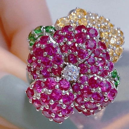 Cold Style Special-interest Design Flower Ring Female Open Light Luxury Micro-inlaid Full Diamond Ring All-matching