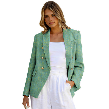 Women's Solid Color Slim-fit Suit With Metal Breasted