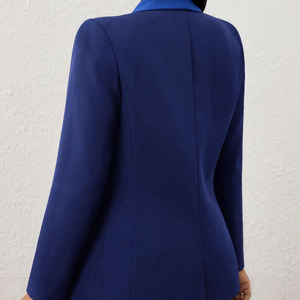 Ladies' Fashionable And Elegant Temperament Versatile Color Block Splicing Lapel Suit Long Sleeved Jacket Top