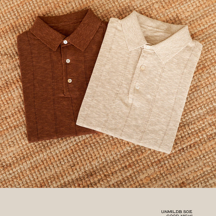 Linen Cotton Blended Men's Lapel Knitted Polo Shirt