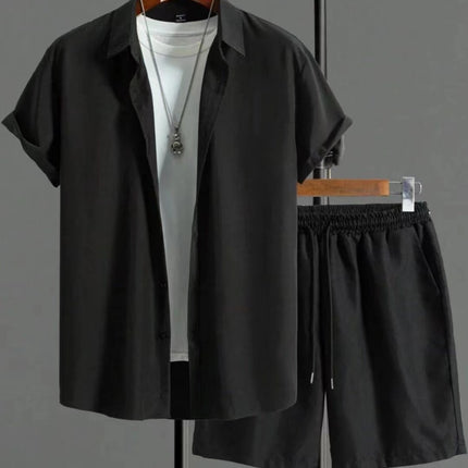 Jacquard Black And White Solid Color Suit Short Sleeve