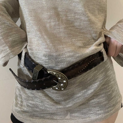 Special-interest Design Vintage Distressed Threading Rivet Belt