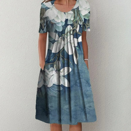 Casual Beach Dress Strap Type Loose Waist 3d Printed Dress