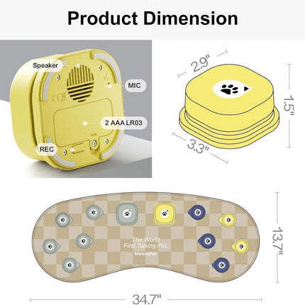 MEWOOFUN Dog Talking Buttons - 12-Pack Rechargeable Voice Recording Buttons With Mat, Communication Starter Kit For Dogs & Cats, Easy-to-Use Pet Sound Buttons