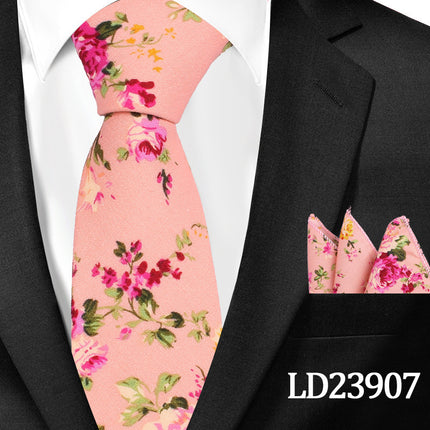 Casual Cotton Floral Print 6cm Casual Tie Pocket Square Suit