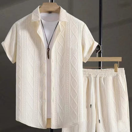 Jacquard Black And White Solid Color Suit Short Sleeve