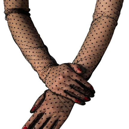 Ladies' Mesh Sleeve Cover Black Flying Polka Dot Tulle Gloves