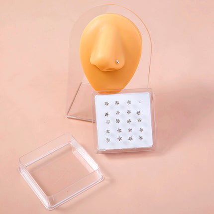 20/set of classic diamond studded white piercing nose ring studs set