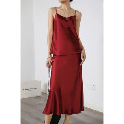Acetate Silky Satin Women's A- Line Skirt Slimming