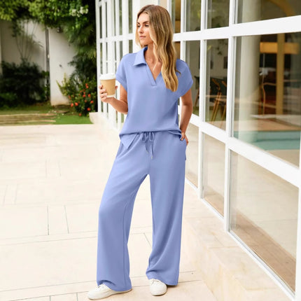 Two-piece Set With Drawstring Design Elastic Waist Flared Pants