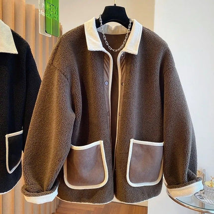 Lamb Wool Women's Loose Slimming Thickened Warm Plus Size Splicing Coat