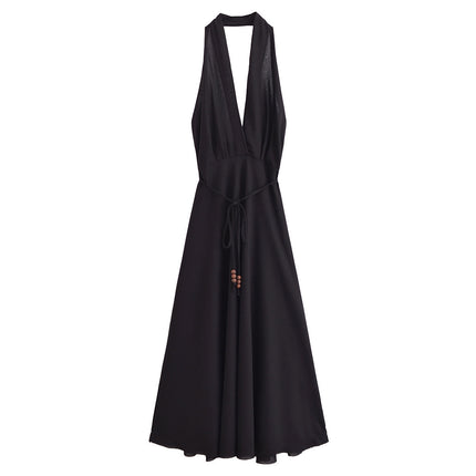 Backless Linen Midi Skirt Dress