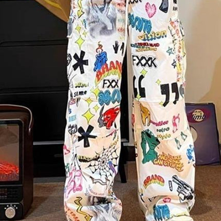 Men's And Women's Drawstring Wide-leg Pants Graffiti Pants