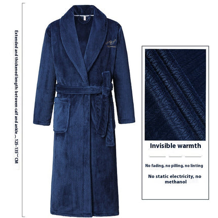 Men's Winter Thickening Thermal Bathrobe Coral Velvet Thin Belt Bathrobe Pajamas