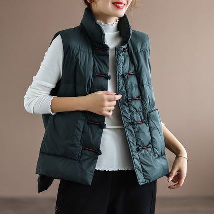 Down Jacket Women's White Duck Down Ethnic Style Vest