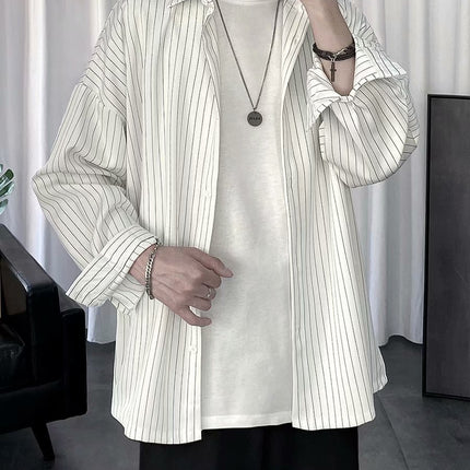 Striped White Shirt Men's Shirt Long Sleeve Casual