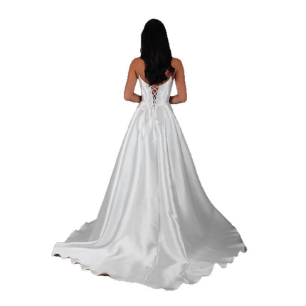 White Satin Slit Pocket Bandage Wedding Dress