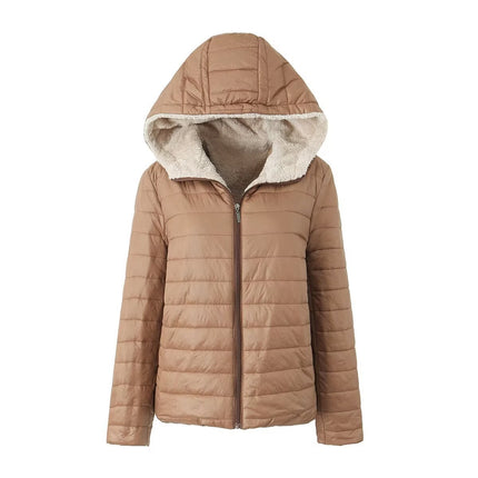 European And American Style Short Autumn And Winter Cotton-padded Coat Women's Solid Color Loose Hooded Fleece-lined Warm