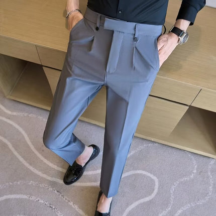 High Waist Straight Double Pleated Casual Suit Pants